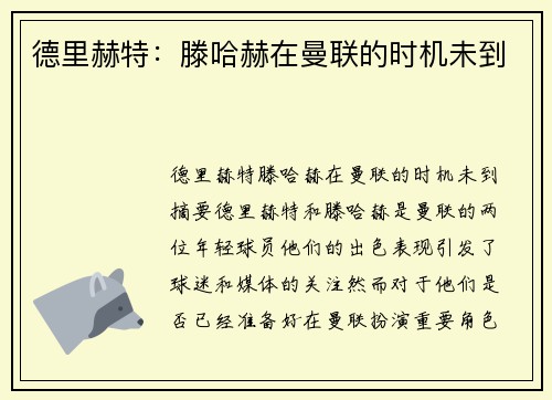 德里赫特：滕哈赫在曼联的时机未到
